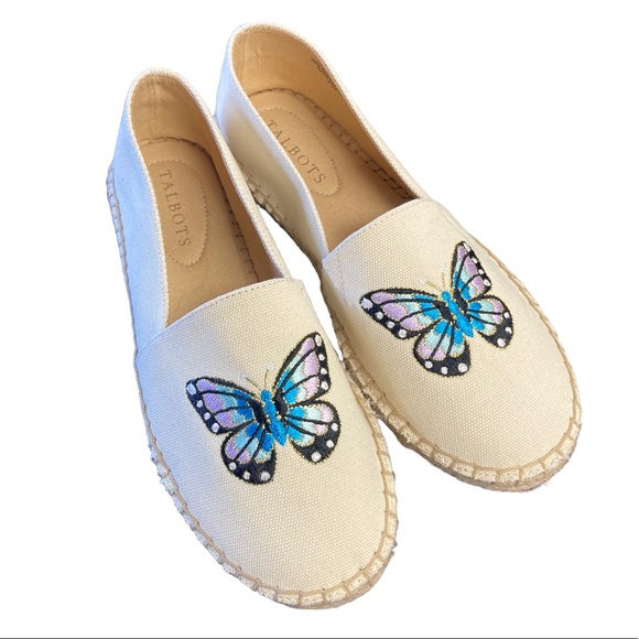 Talbots Canvas Embroidered Butterfly Flats - Picture 2 of 9